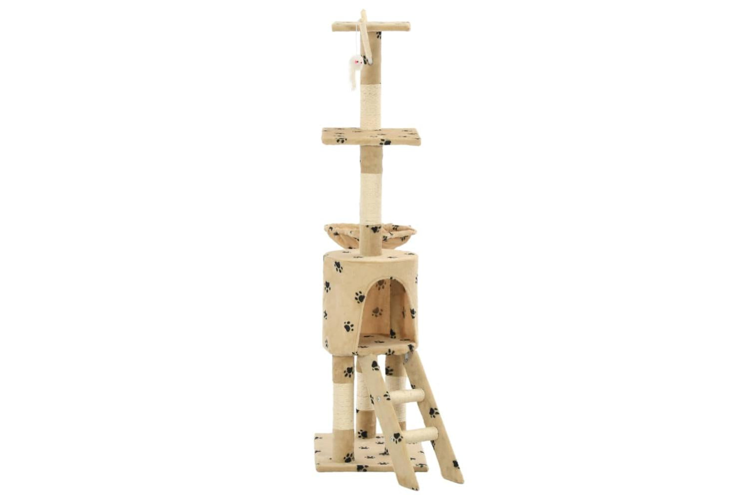 Cat Tree With Sisal Scratching Posts 138 Cm Beige Paw Prints-4