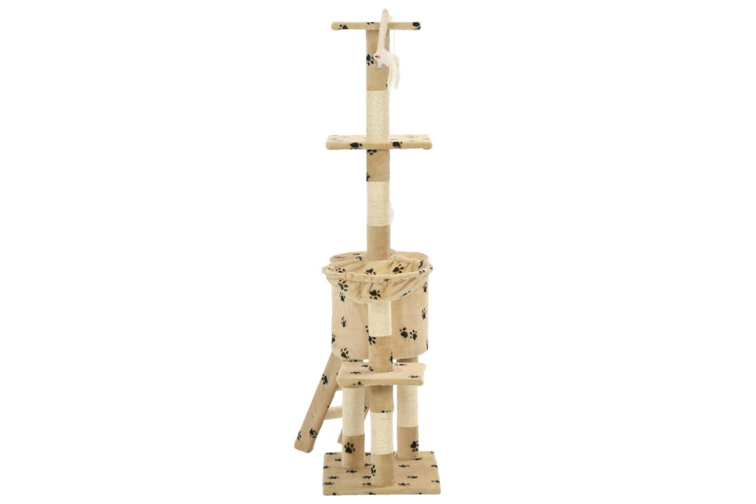 Cat Tree With Sisal Scratching Posts 138 Cm Beige Paw Prints-5