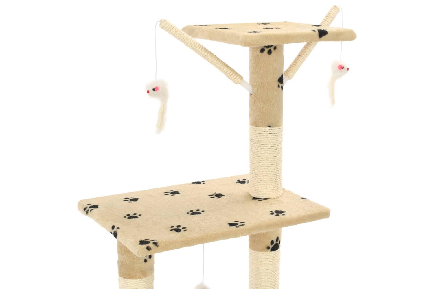 Cat Tree With Sisal Scratching Posts 138 Cm Beige Paw Prints-6