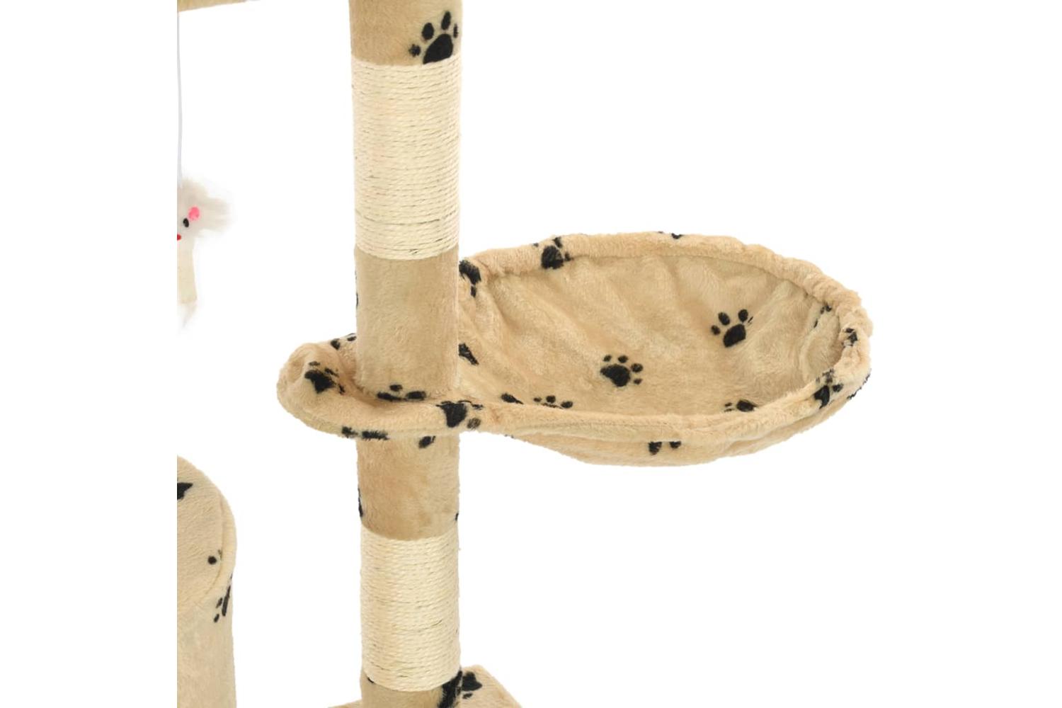 Cat Tree With Sisal Scratching Posts 138 Cm Beige Paw Prints-7