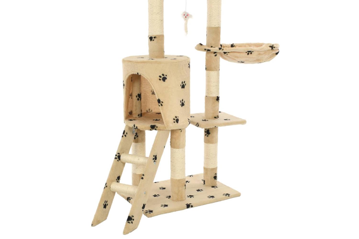 Cat Tree With Sisal Scratching Posts 138 Cm Beige Paw Prints-8