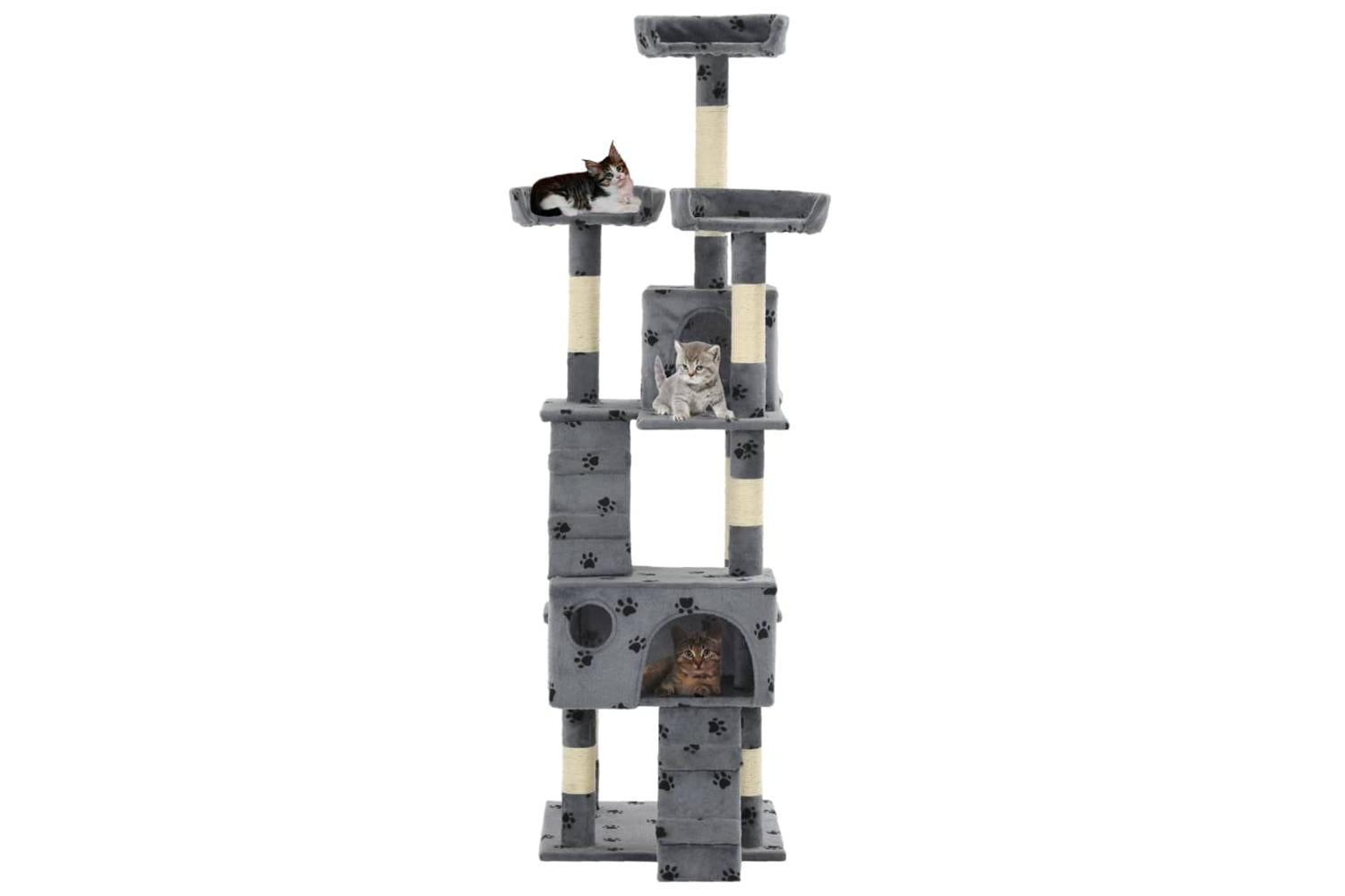 Cat Tree With Sisal Scratching Posts 170 Cm Paw Prints Grey-2