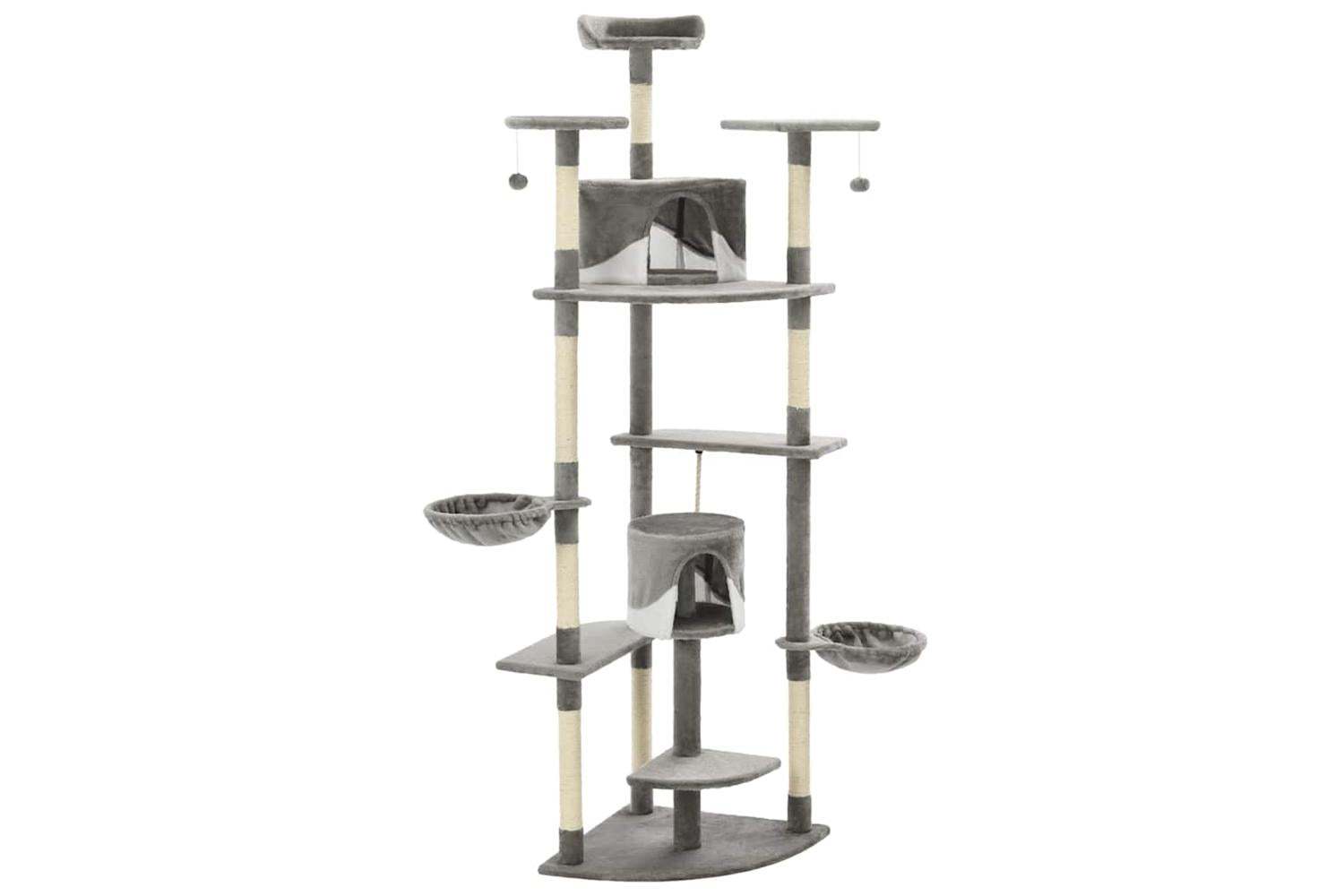 Cat Tree With Sisal Scratching Posts 203 Cm Grey And White-3
