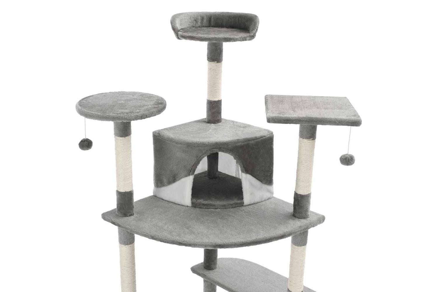 Cat Tree With Sisal Scratching Posts 203 Cm Grey And White-4