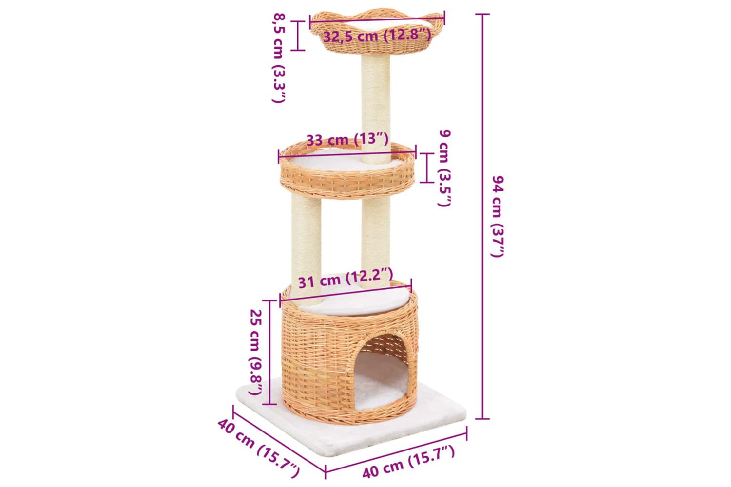 Cat Tree With Sisal Scratching Post Natural Willow Wood-7