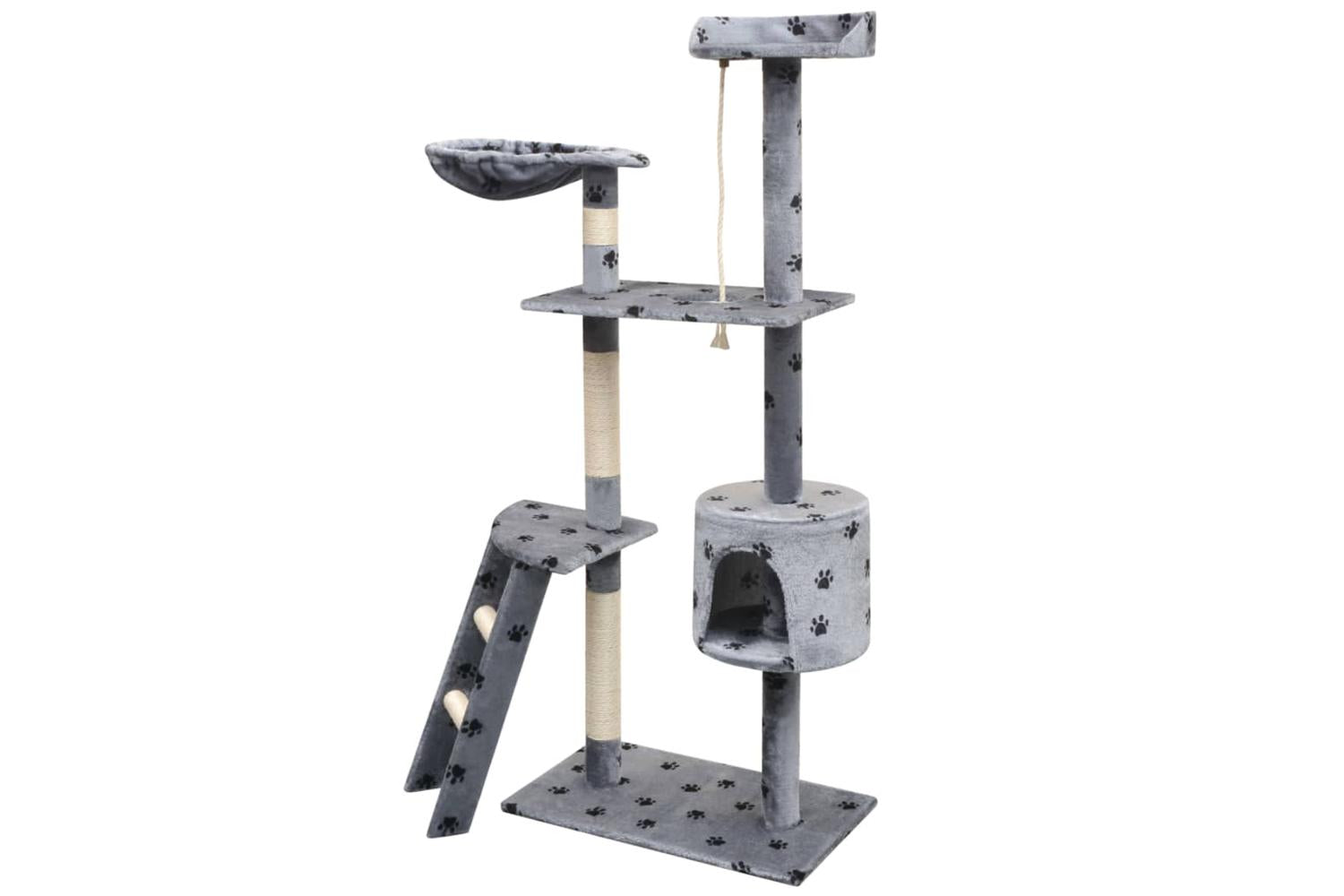 Cat Tree With Sisal Scratching Posts 150 Cm Paw Prints Grey-2