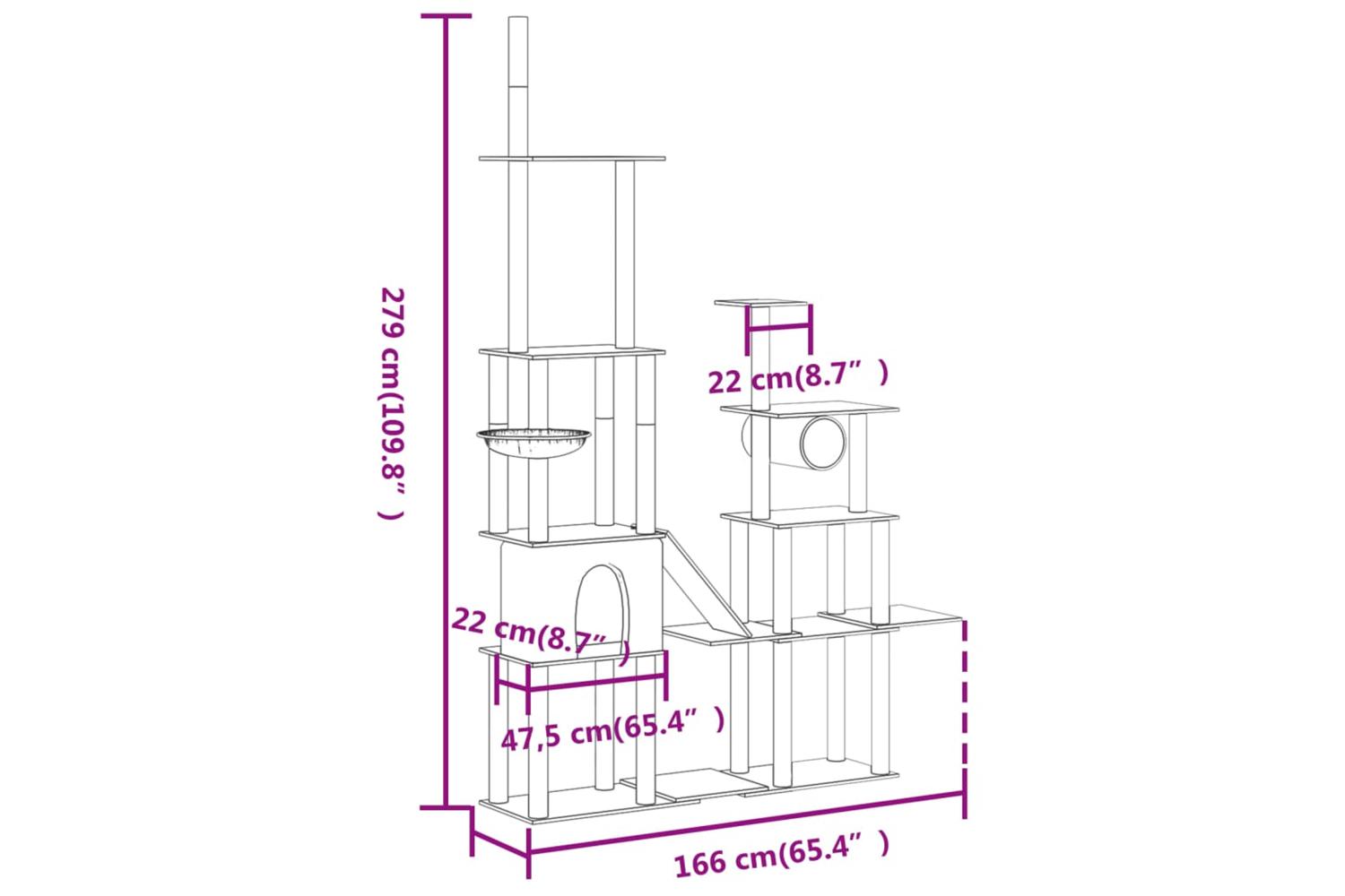Cat Tree With Sisal Scratching Posts Dark Grey 279 Cm-7