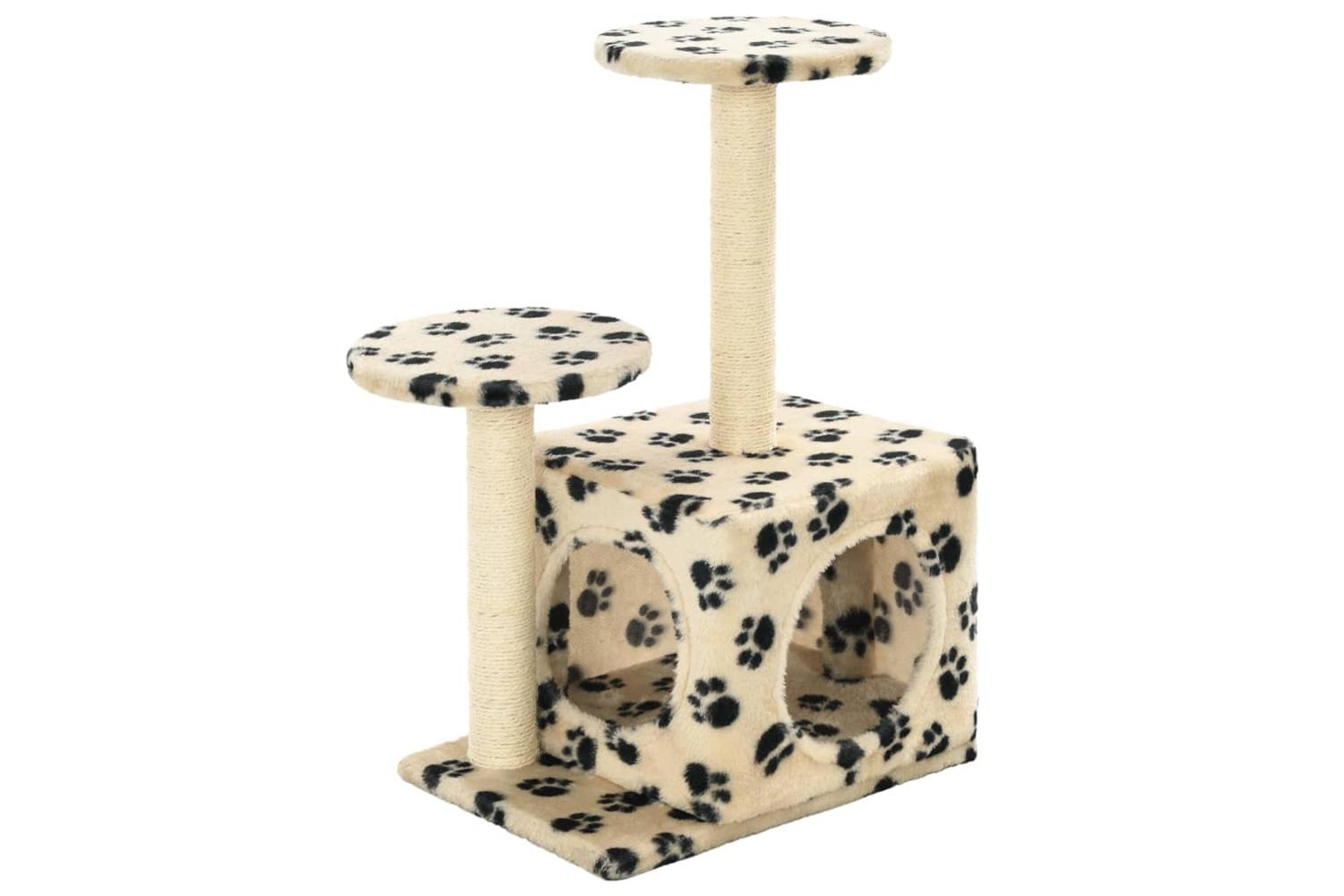 Cat Tree With Sisal Scratching Posts 60 Cm Beige Paw Prints-2