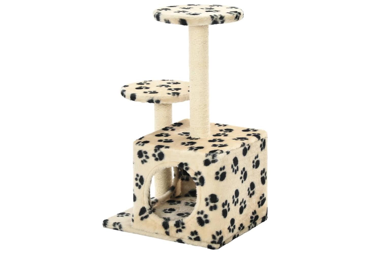 Cat Tree With Sisal Scratching Posts 60 Cm Beige Paw Prints-3