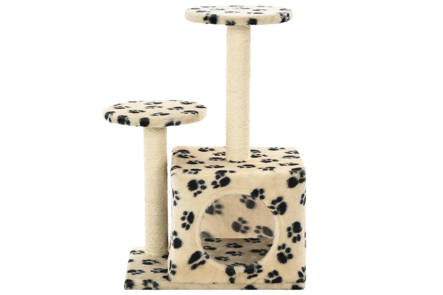 Cat Tree With Sisal Scratching Posts 60 Cm Beige Paw Prints-4