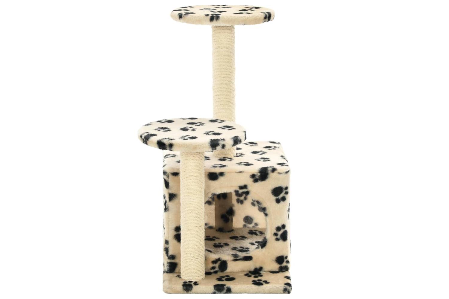 Cat Tree With Sisal Scratching Posts 60 Cm Beige Paw Prints-5