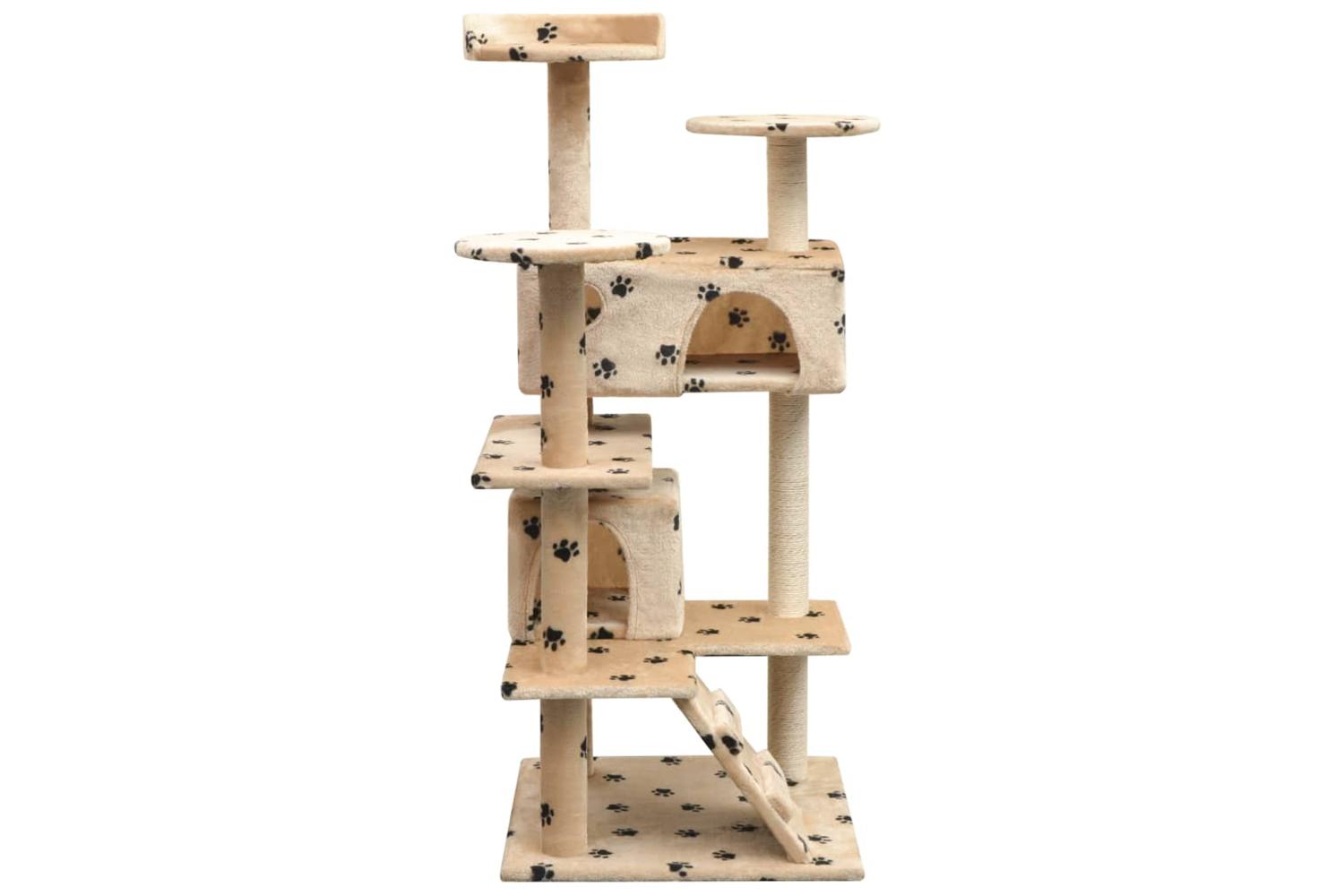 Cat Tree With Sisal Scratching Posts 125 Cm Paw Prints Beige-2