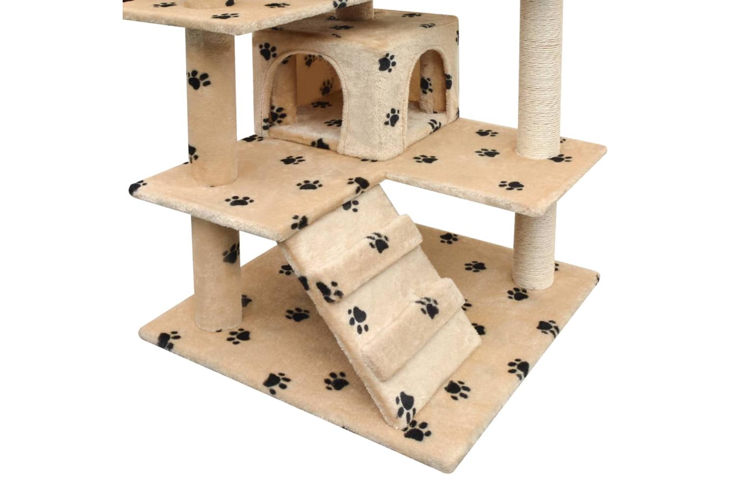 Cat Tree With Sisal Scratching Posts 125 Cm Paw Prints Beige-3