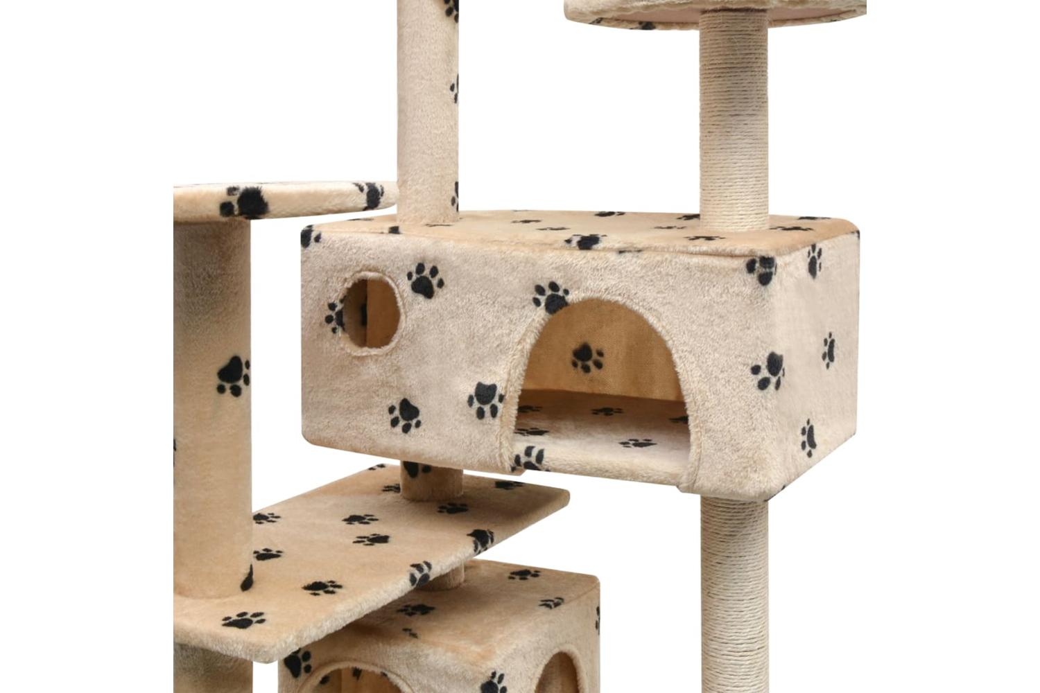 Cat Tree With Sisal Scratching Posts 125 Cm Paw Prints Beige-4