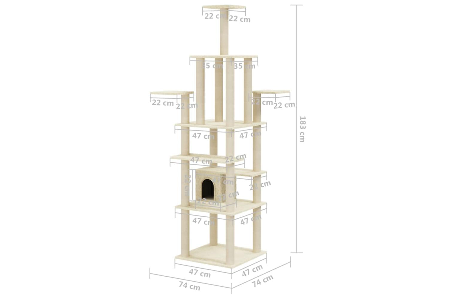 Cat Tree With Sisal Scratching Posts Cream 183 Cm-8