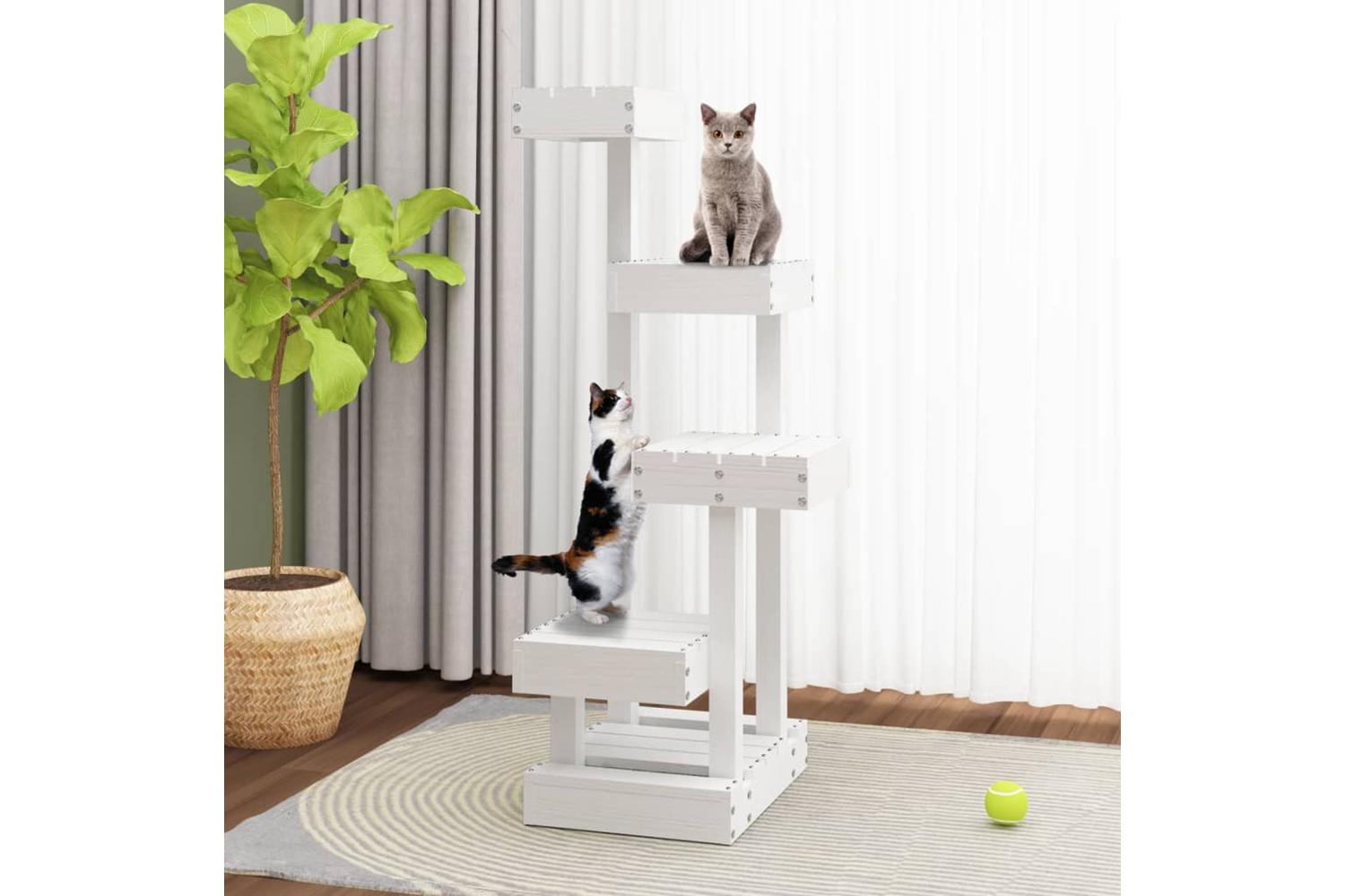 Cat Tree White 455x49x103 Cm Solid Wood Pine-3