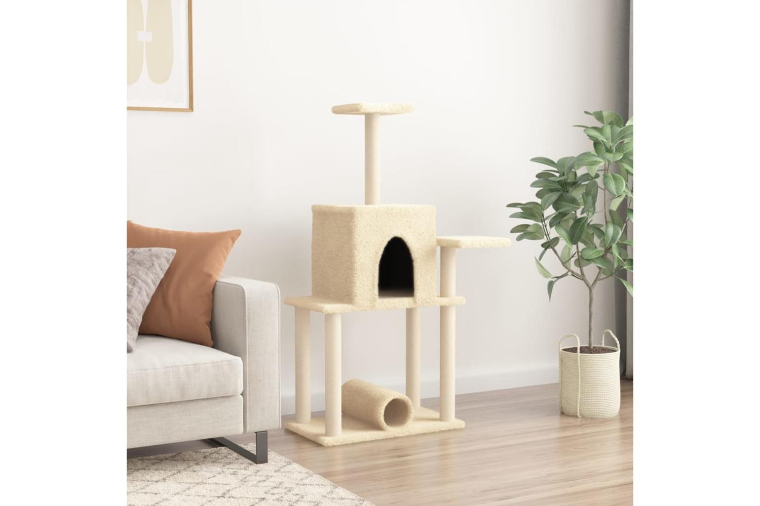 Cat Tree With Sisal Scratching Posts Cream 122 Cm-3