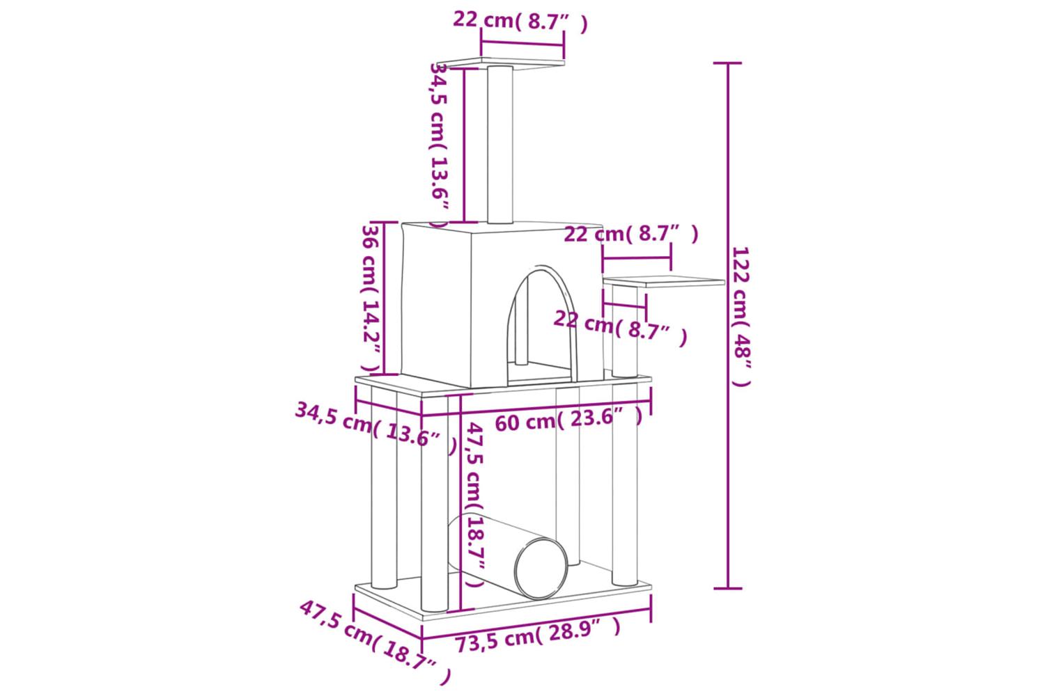 Cat Tree With Sisal Scratching Posts Cream 122 Cm-8