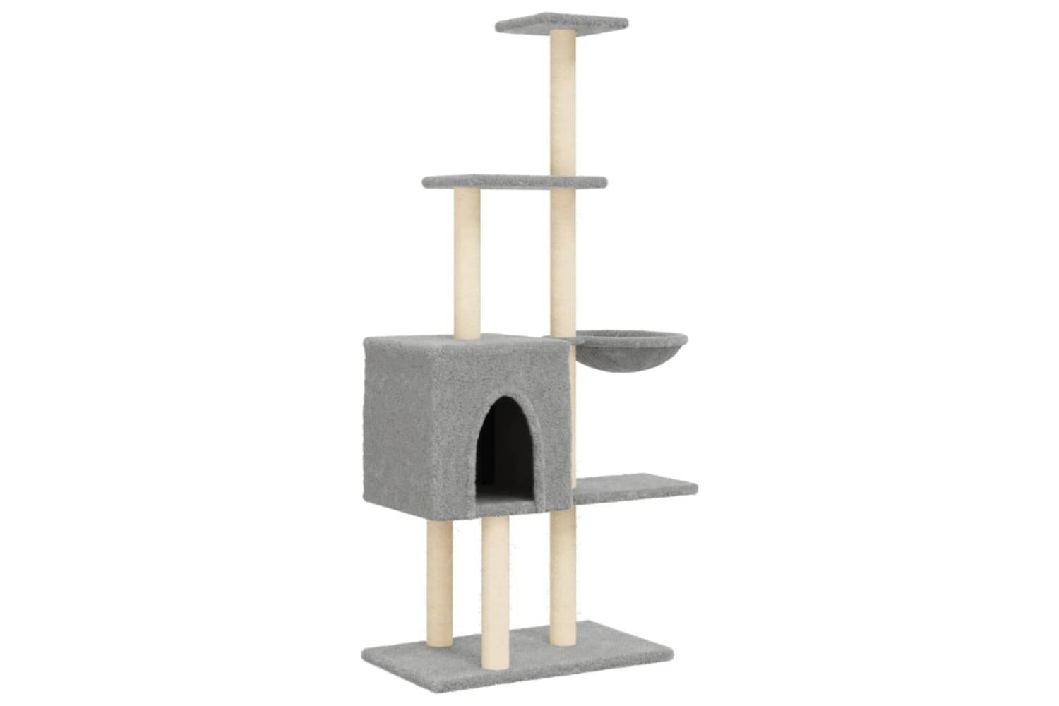 Cat Tree With Sisal Scratching Posts Light Grey 145 Cm-2