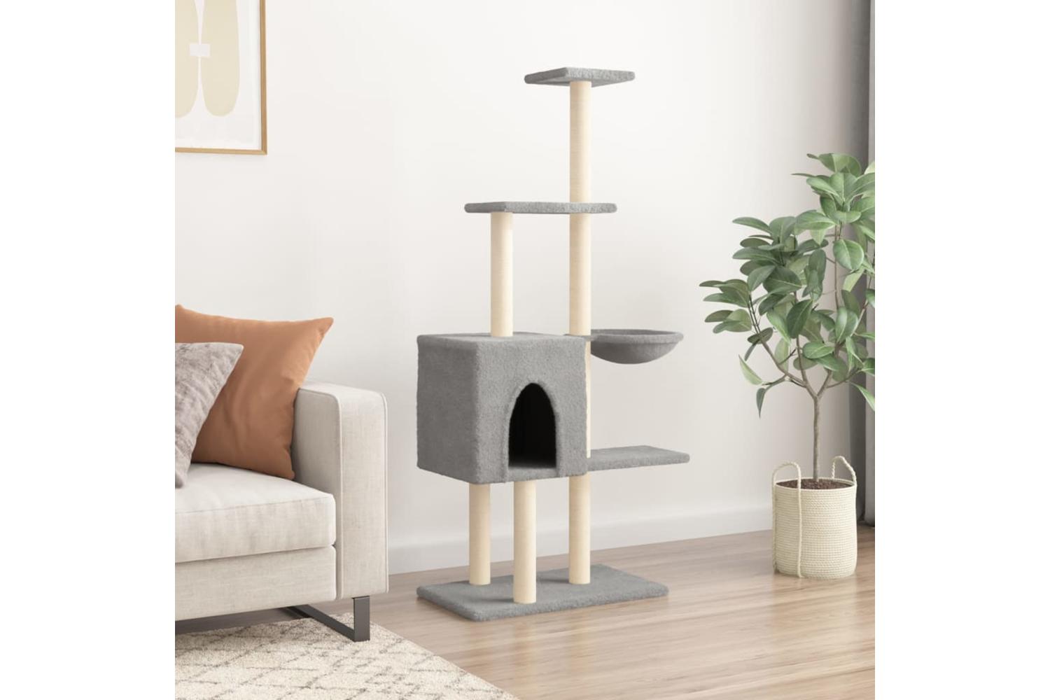 Cat Tree With Sisal Scratching Posts Light Grey 145 Cm-3