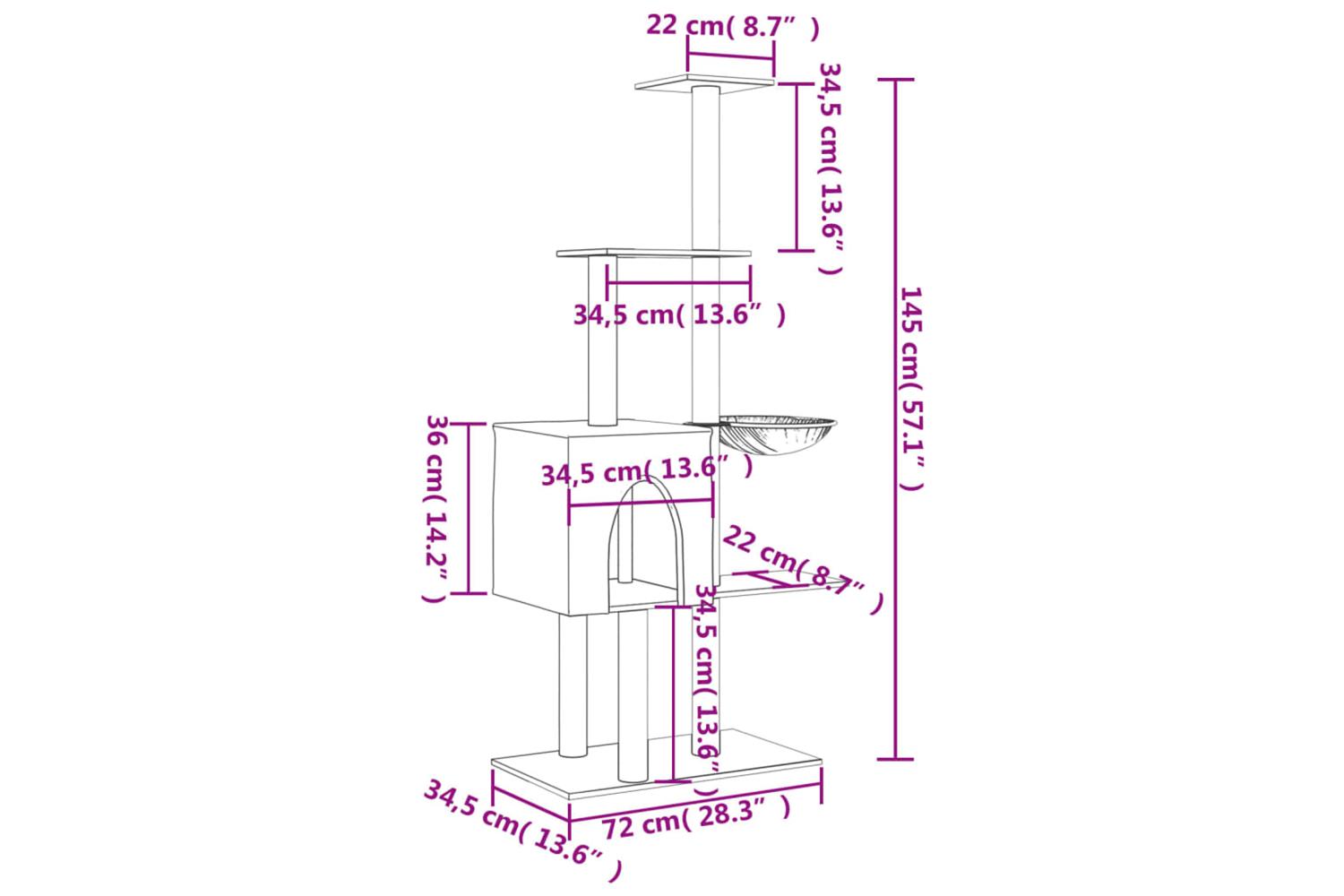 Cat Tree With Sisal Scratching Posts Light Grey 145 Cm-9