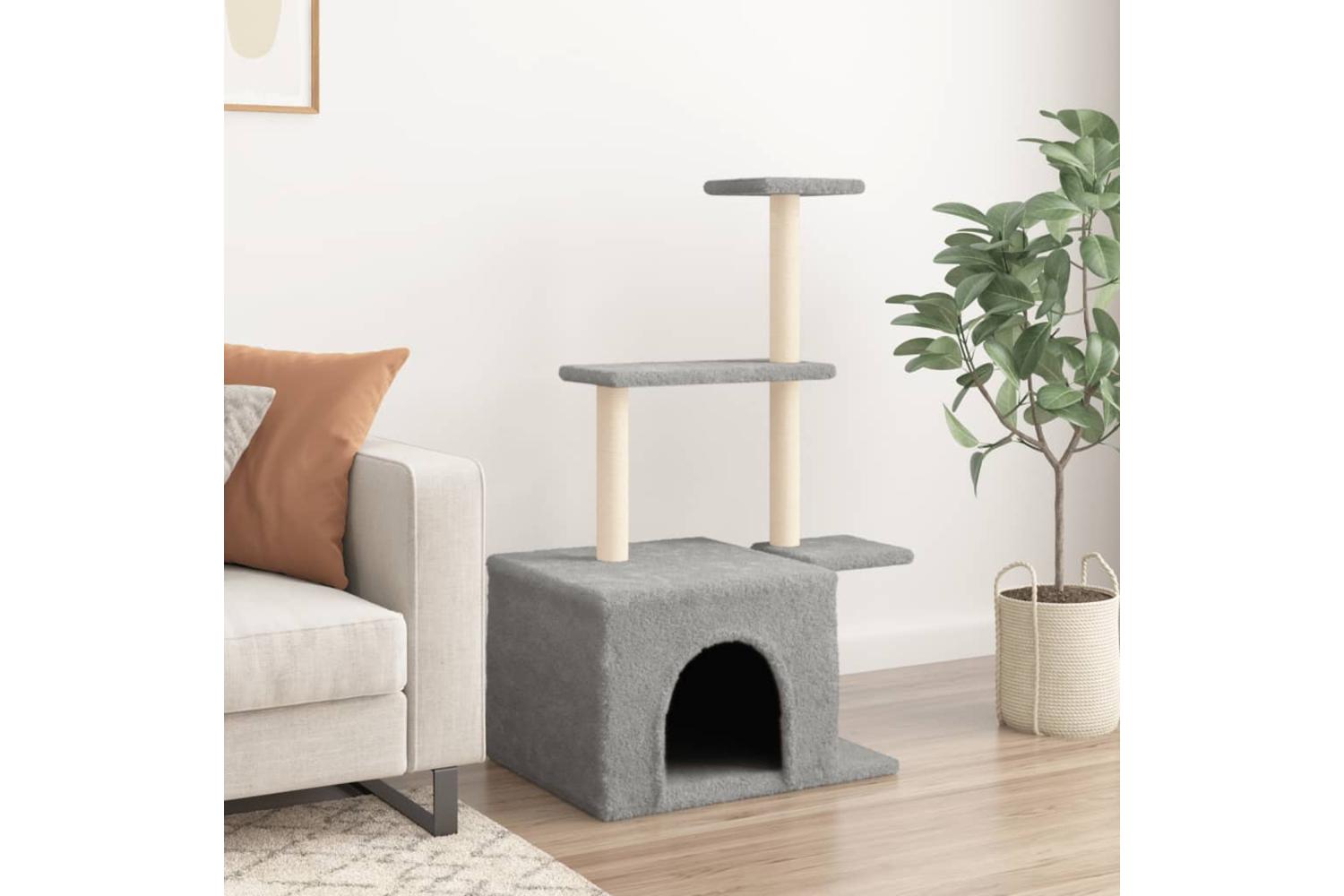 Cat Tree With Sisal Scratching Posts Light Grey 110 Cm-3