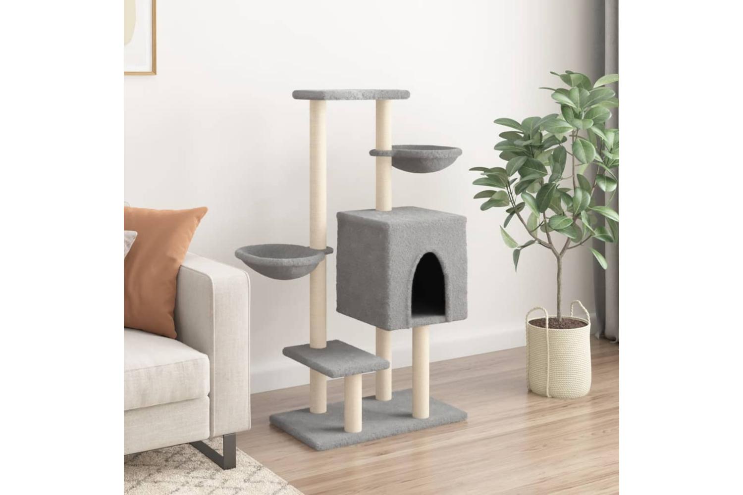 Cat Tree With Sisal Scratching Posts Light Grey 117 Cm-3