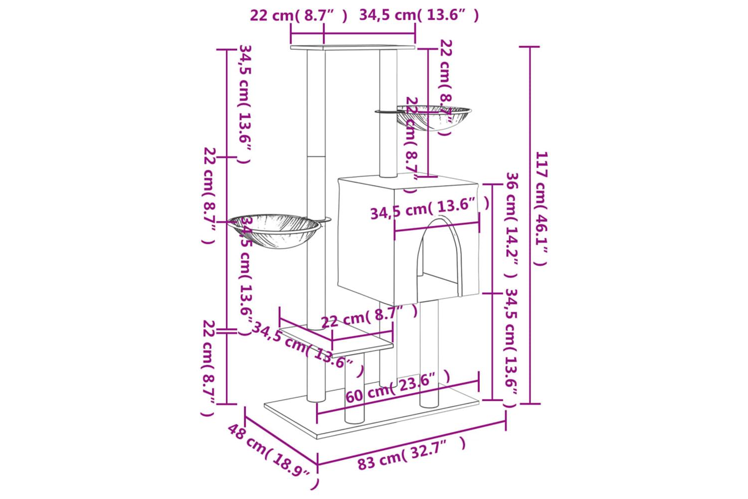 Cat Tree With Sisal Scratching Posts Light Grey 117 Cm-9