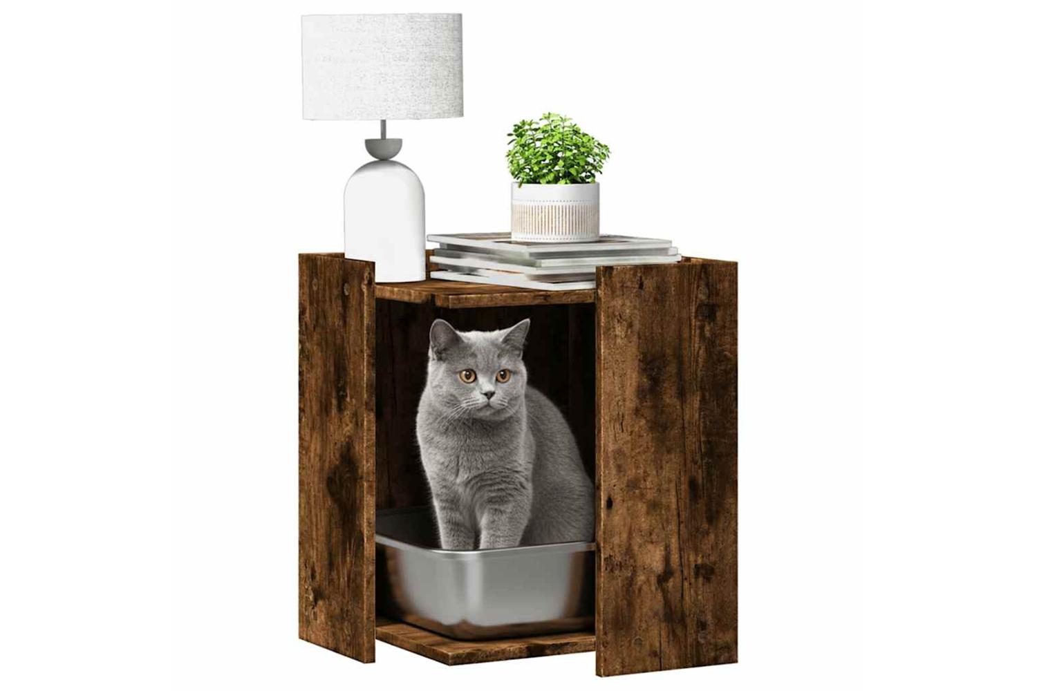 Cat Litter Box Enclosure Smoked Oak 42x42x51 Cm Engineered Wood-3