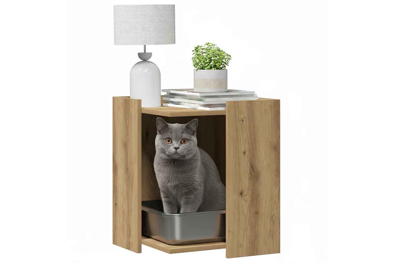 Cat Litter Box Enclosure Artisian Oak 42x42x51 Cm Engineered Wood-3