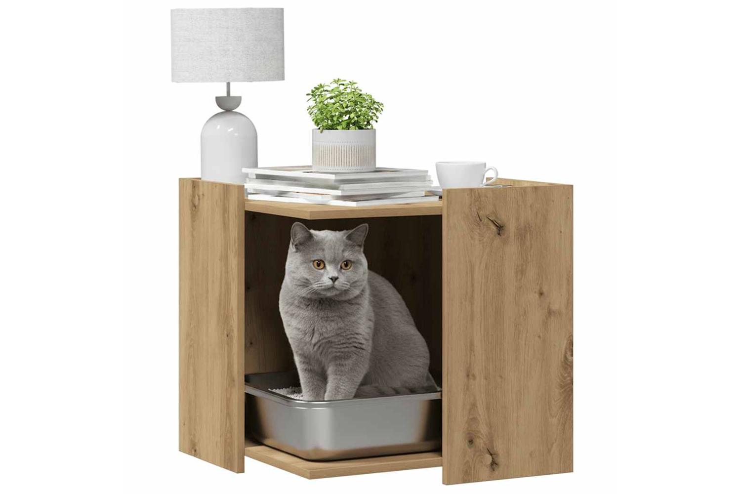 Cat Litter Box Enclosure Artisian Oak 53x53x51 Cm Engineered Wood-3