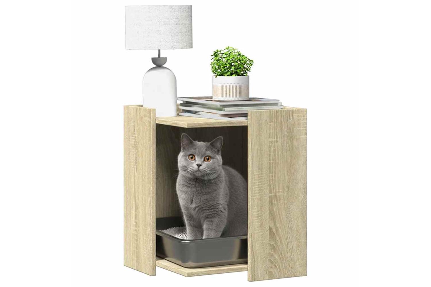 Cat Litter Box Enclosure Sonoma Oak 42x42x51 Cm Engineered Wood-3