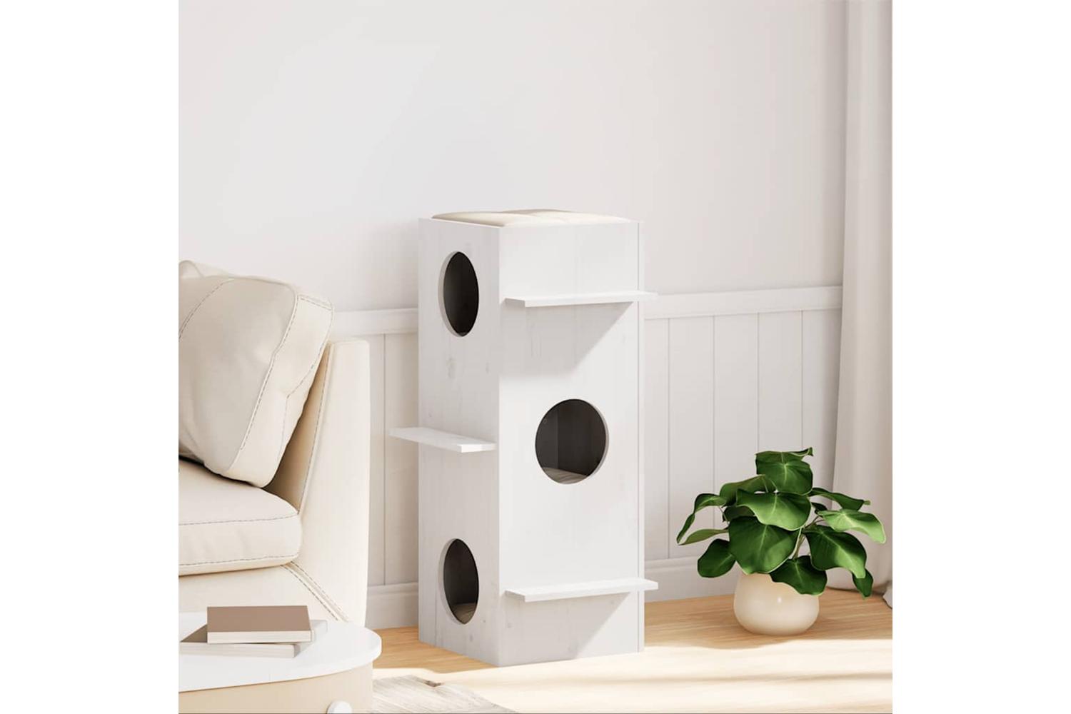 Cat House White 43x43x90 Cm Solid Wood Pine-2