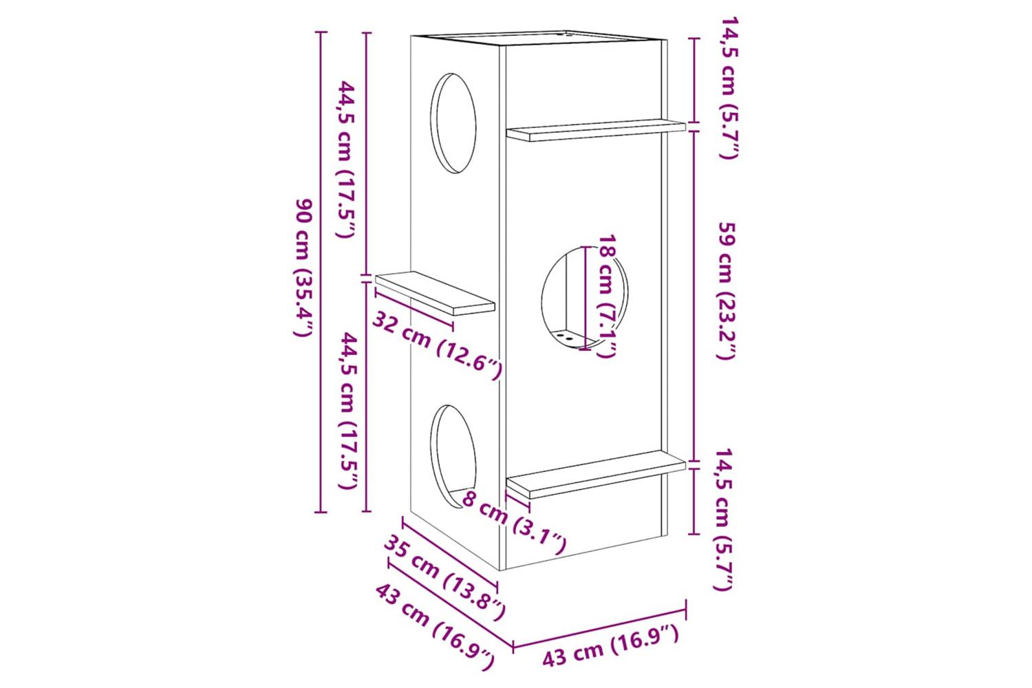 Cat House White 43x43x90 Cm Solid Wood Pine-7