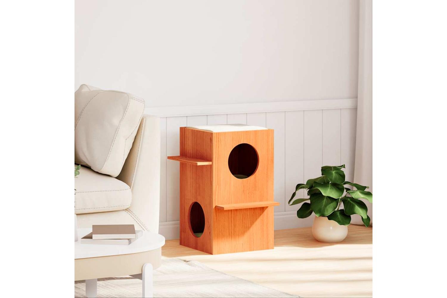 Cat House Wax Brown 43x43x60 Cm Solid Wood Pine-2