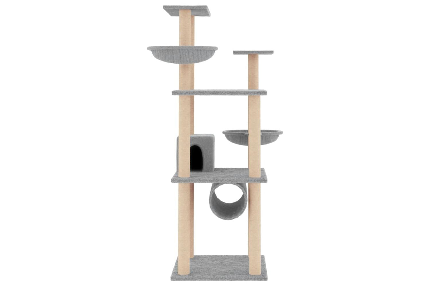 Cat Tree With Sisal Scratching Posts Light Grey 141 Cm-3