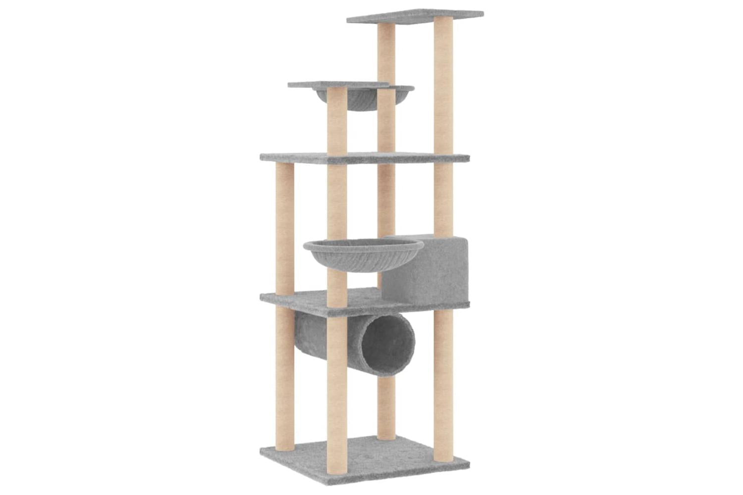 Cat Tree With Sisal Scratching Posts Light Grey 141 Cm-5