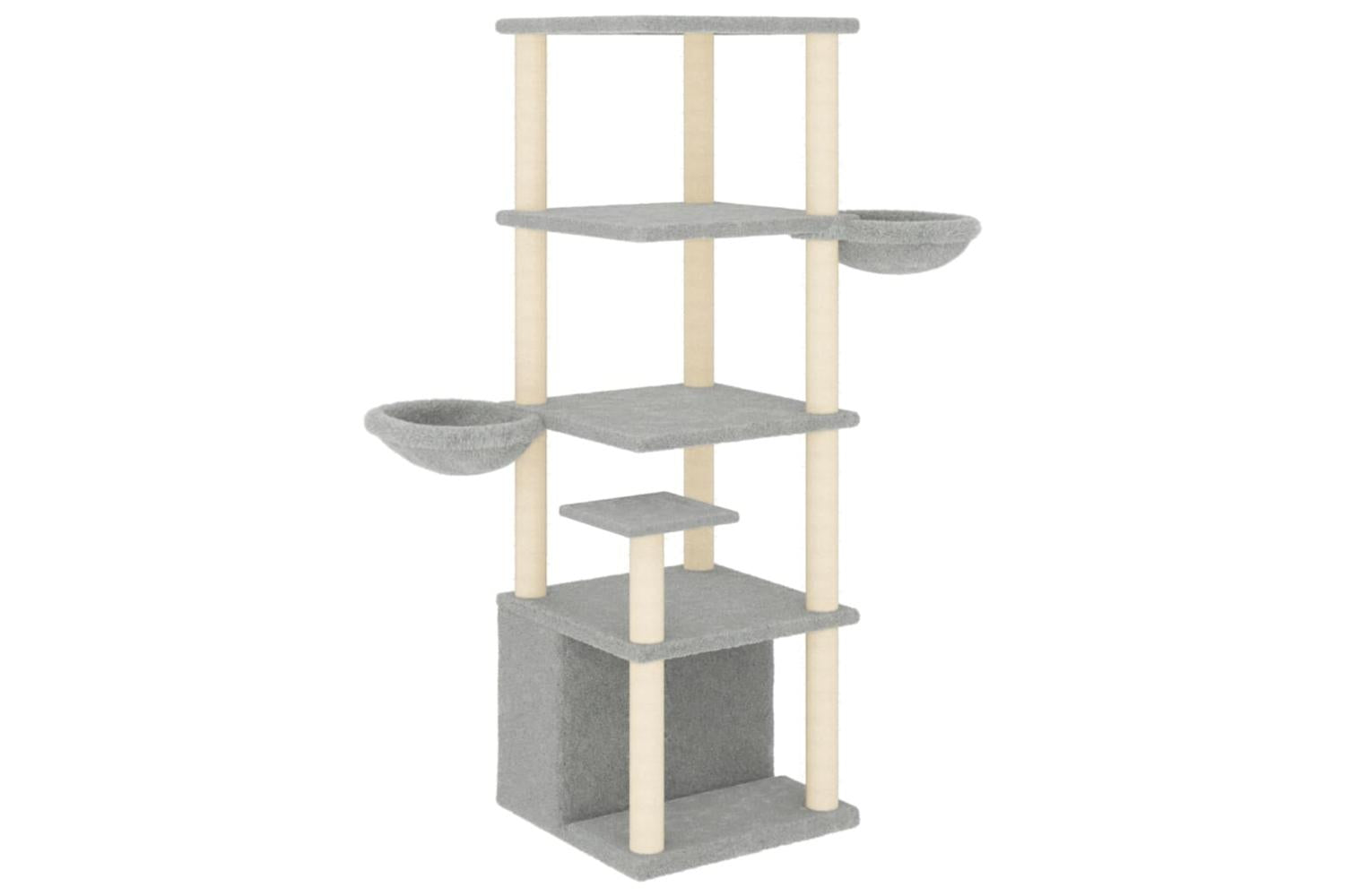 Cat Tree With Sisal Scratching Posts Light Grey 147 Cm-2
