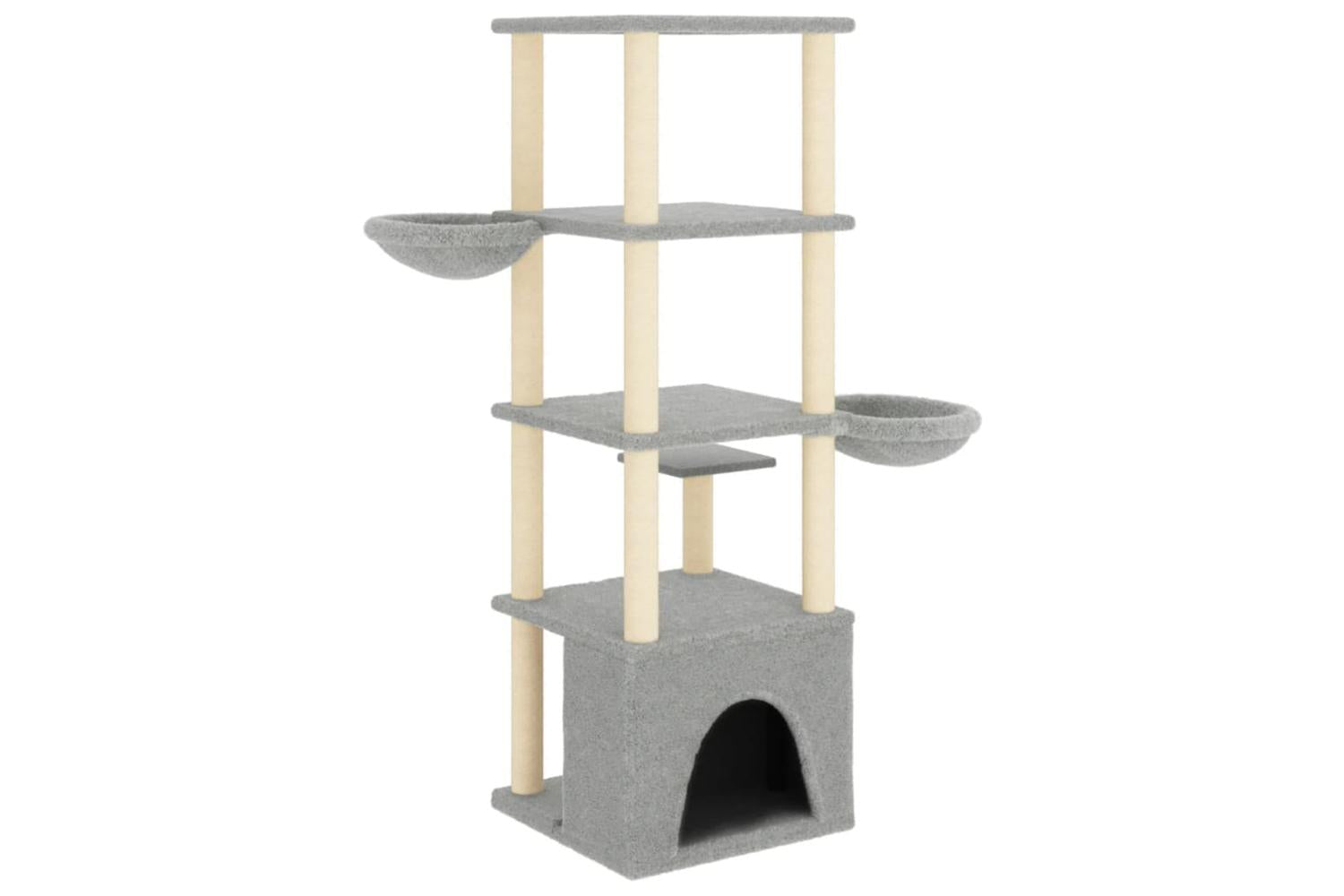 Cat Tree With Sisal Scratching Posts Light Grey 147 Cm-5