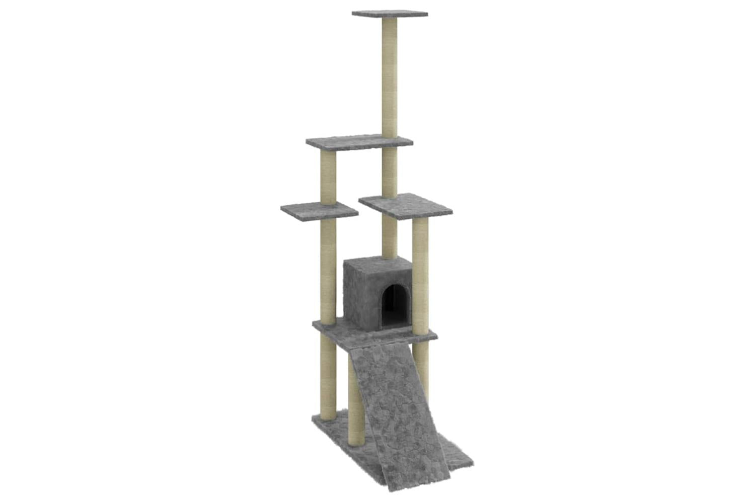 Cat Tree With Sisal Scratching Posts Light Grey 155 Cm-2