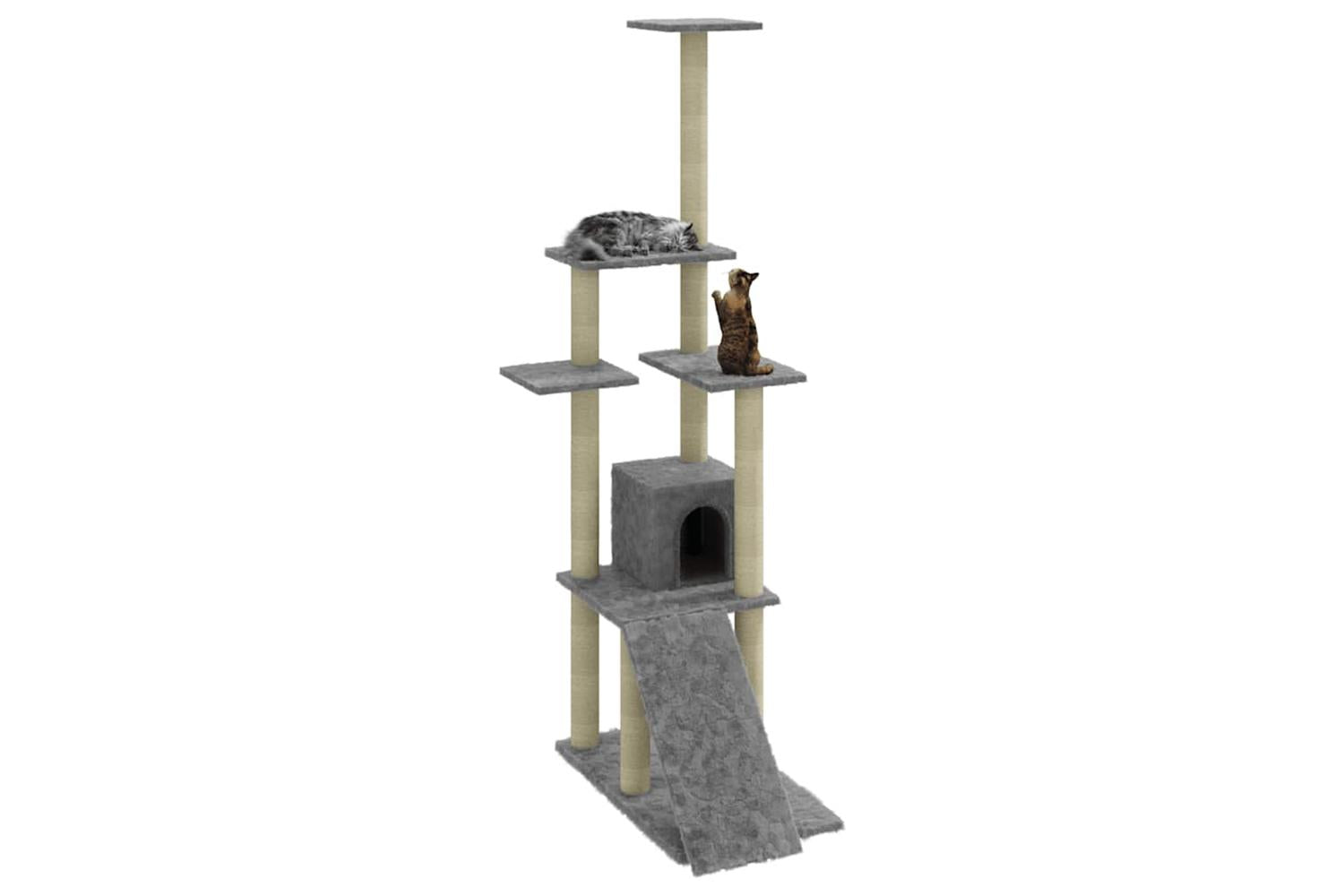 Cat Tree With Sisal Scratching Posts Light Grey 155 Cm-3