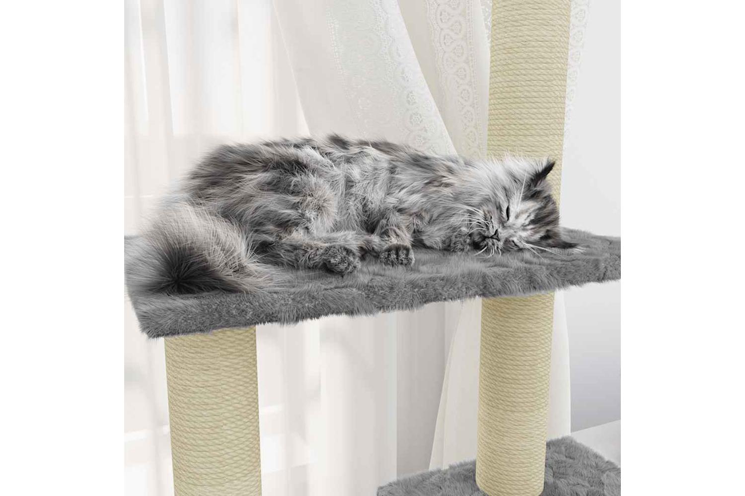 Cat Tree With Sisal Scratching Posts Light Grey 155 Cm-4