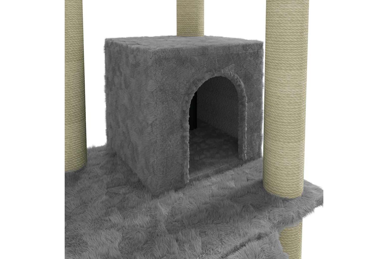 Cat Tree With Sisal Scratching Posts Light Grey 155 Cm-7