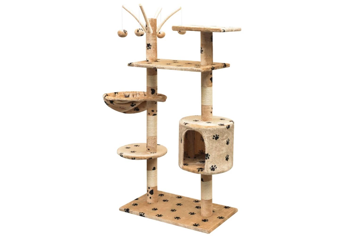 Cat Tree With Sisal Scratching Posts 125 Cm Paw Prints Beige-2