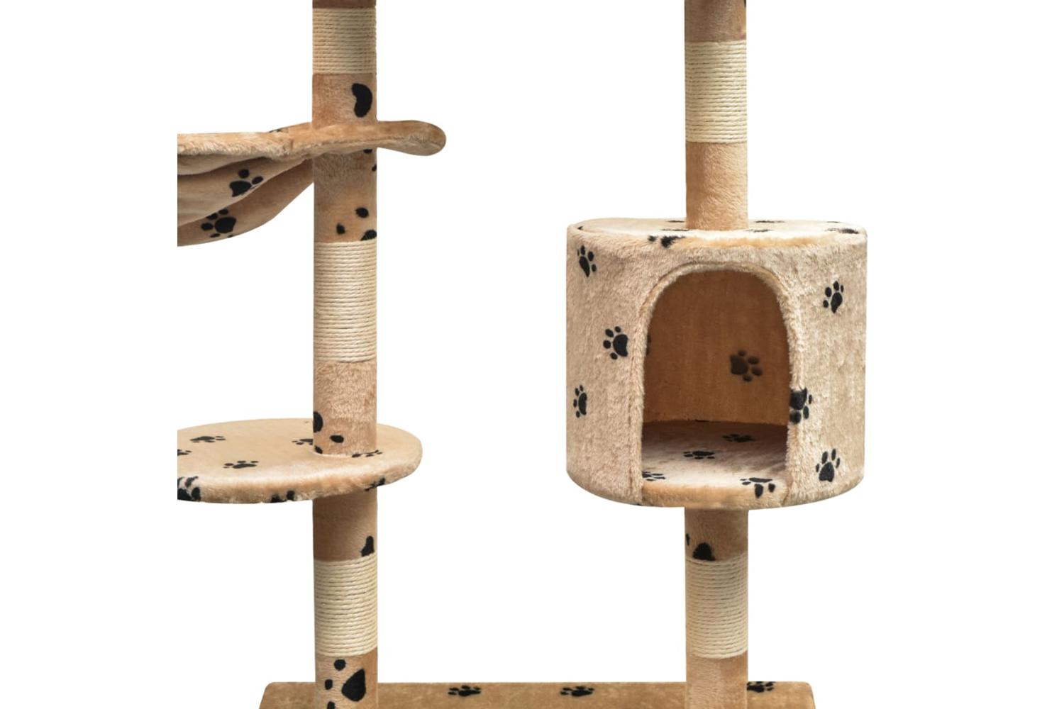 Cat Tree With Sisal Scratching Posts 125 Cm Paw Prints Beige-3