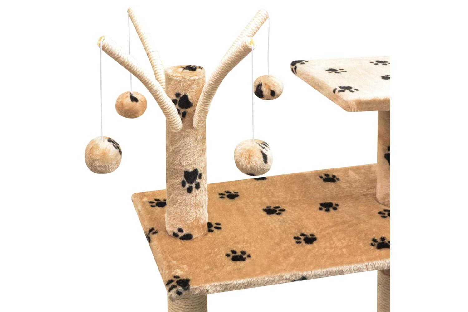 Cat Tree With Sisal Scratching Posts 125 Cm Paw Prints Beige-4