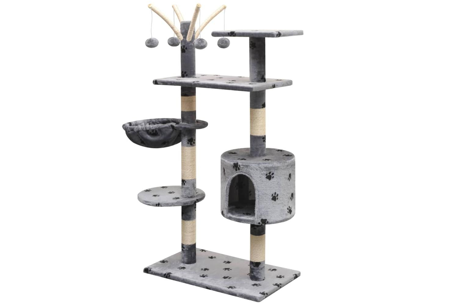 Cat Tree With Sisal Scratching Posts 125 Cm Paw Prints Grey-2