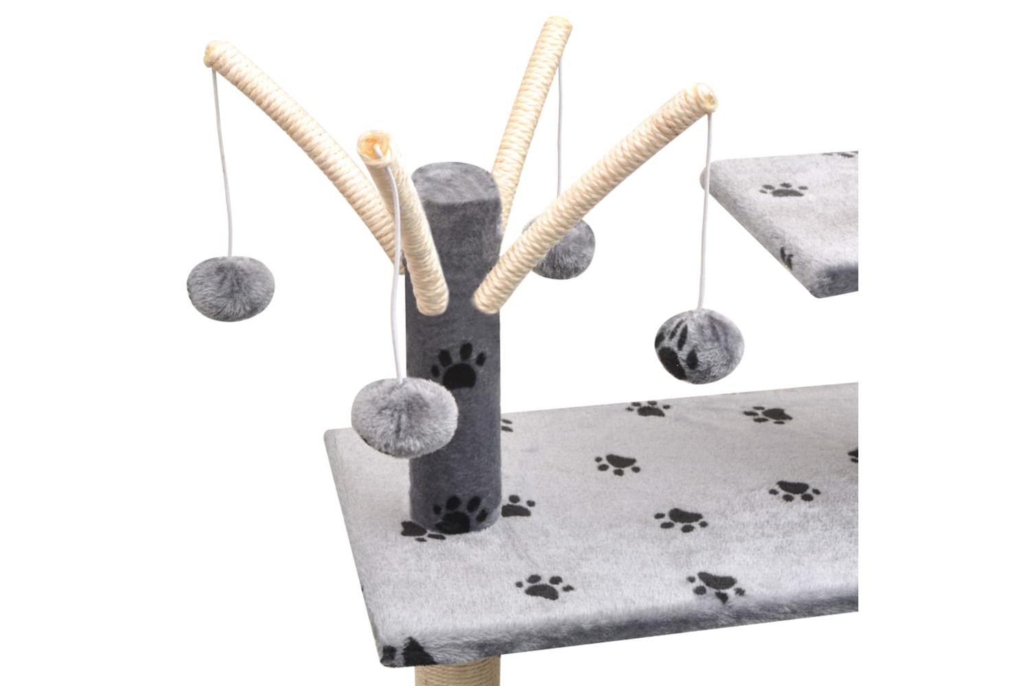 Cat Tree With Sisal Scratching Posts 125 Cm Paw Prints Grey-4