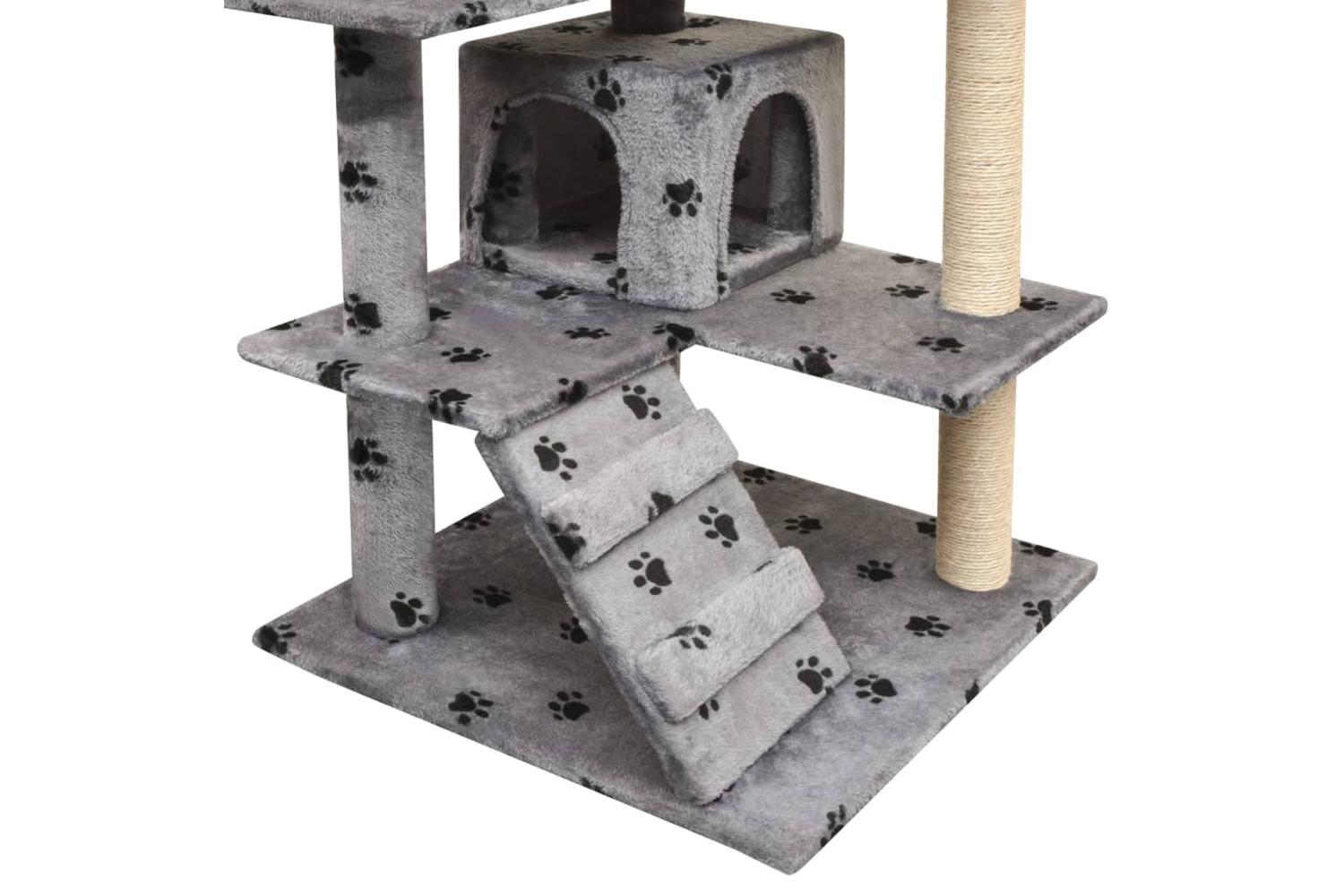 Cat Tree With Sisal Scratching Posts 125 Cm Paw Prints Grey-3