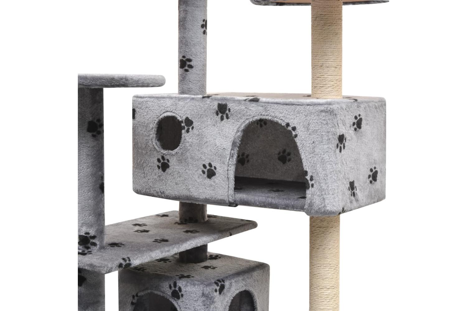 Cat Tree With Sisal Scratching Posts 125 Cm Paw Prints Grey-4